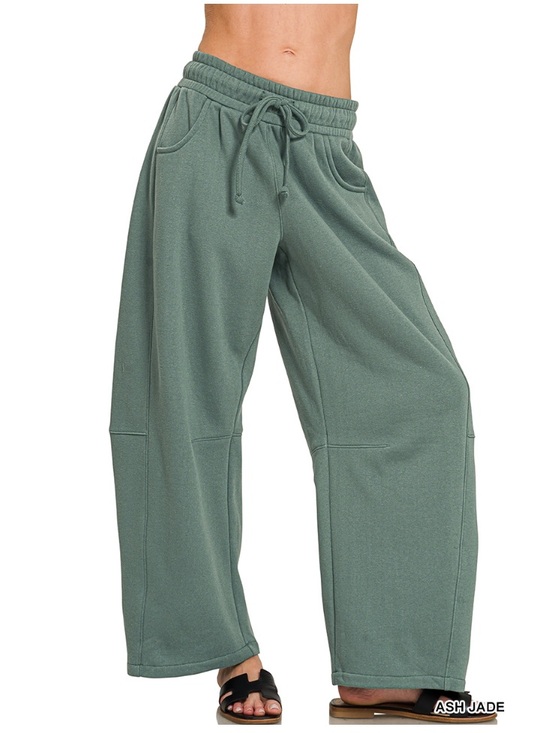 Zenana Outfitters Pants - 92 Zenana 1 left ash jade FLEECE BARREL LEG
SWEATPANTS